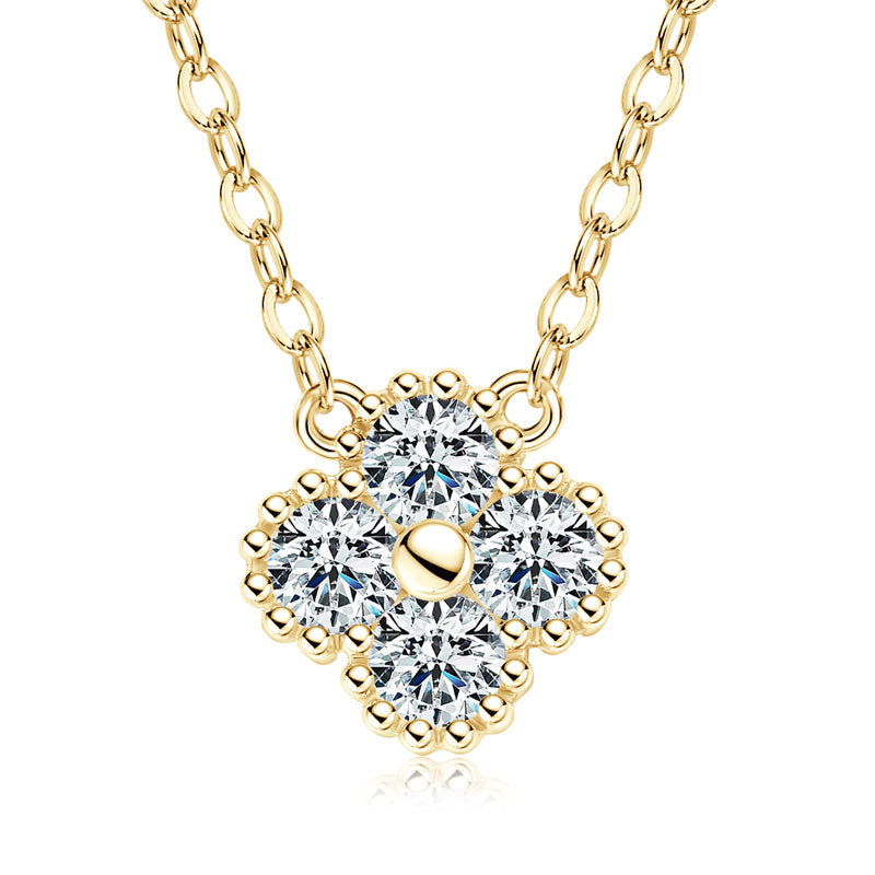 925 Silver Four-Leaf Clover Pendant Necklace with 3 mm Moissanite – GRA Certified