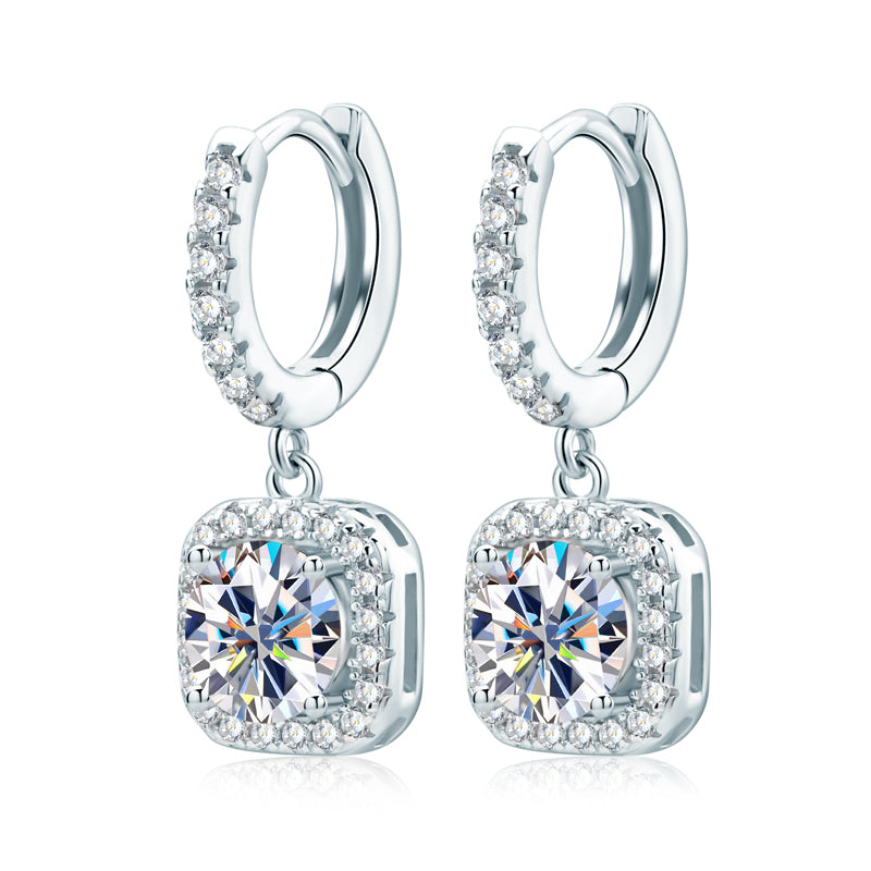 925 Silver Women’s Halo Square Earrings with Moissanite 1 ct – GRA Certified