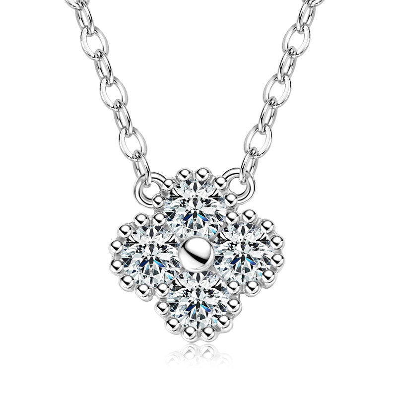 925 Silver Four-Leaf Clover Pendant Necklace with 3 mm Moissanite – GRA Certified