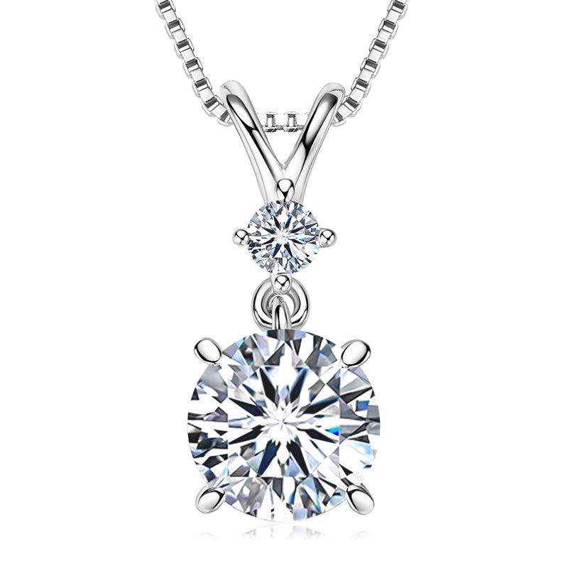 925 Silver Pendant Necklace with 1ct Two-Round Moissanite Stones – GRA Certified