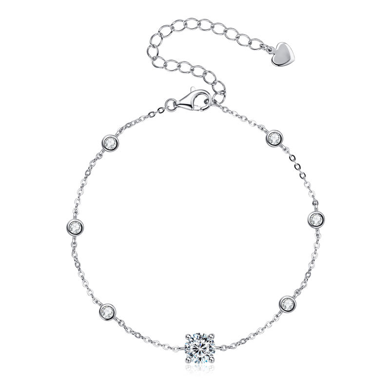 Elegant 925 Sterling Silver Bracelet Central Moissanite & Bezel-Set Stones