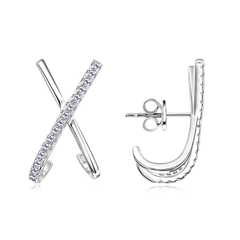 925 Silver X-Shaped Earrings with 1.4 mm Moissanite – GRA Certified