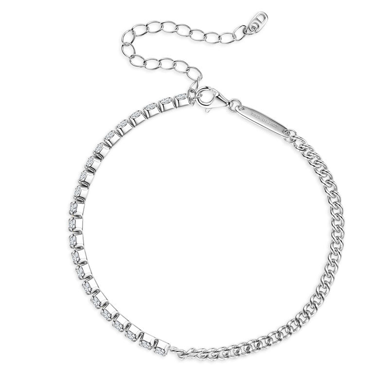 925 Sterling Silver Half-Cuban Tennis Bracelet with D Moissanites 3mm, 2.20ct Modern Luxury – GRA Certified
