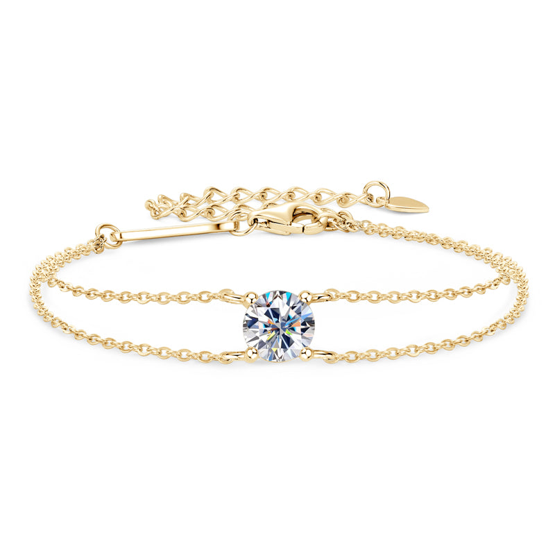 925 Silver Double Chain Bracelet with 1 ct Moissanite – GRA Certified