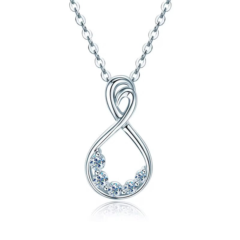 925 Silver Infinity Wrap Pendant Necklace with Round Moissanite – GRA Certified
