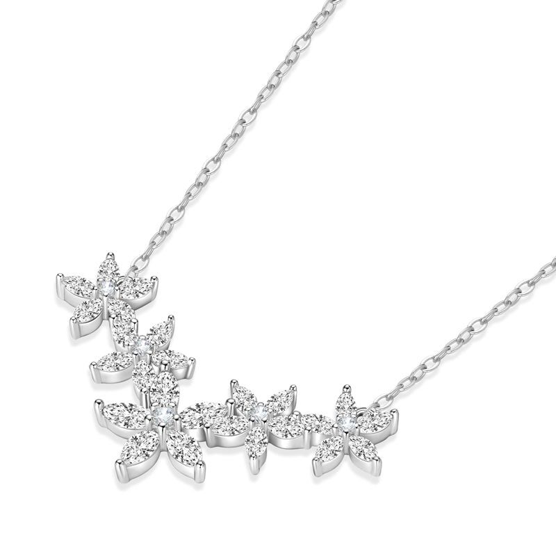 925 Silver Five-Flower Pendant Necklace with Moissanite – GRA Certified