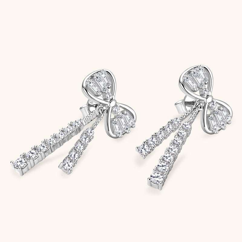 925 Silver Bowknot Stud Earrings with Round-Cut Moissanite – GRA Certified