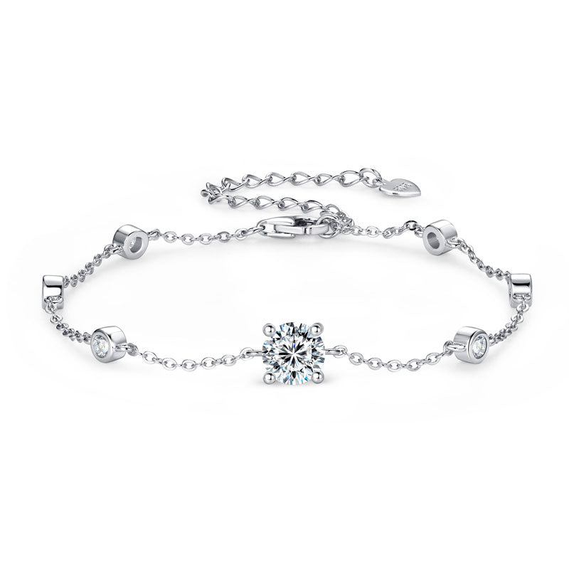 Elegant 925 Sterling Silver Bracelet Central Moissanite & Bezel-Set Stones