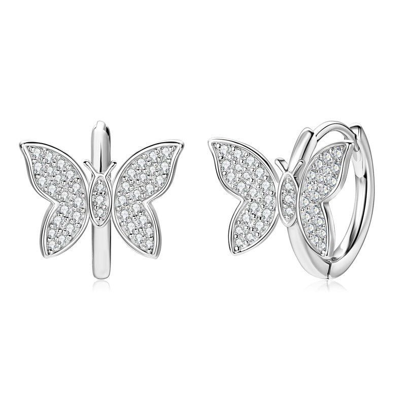 925 Silver Butterfly Hoop Earrings with Moissanites – GRA Certified