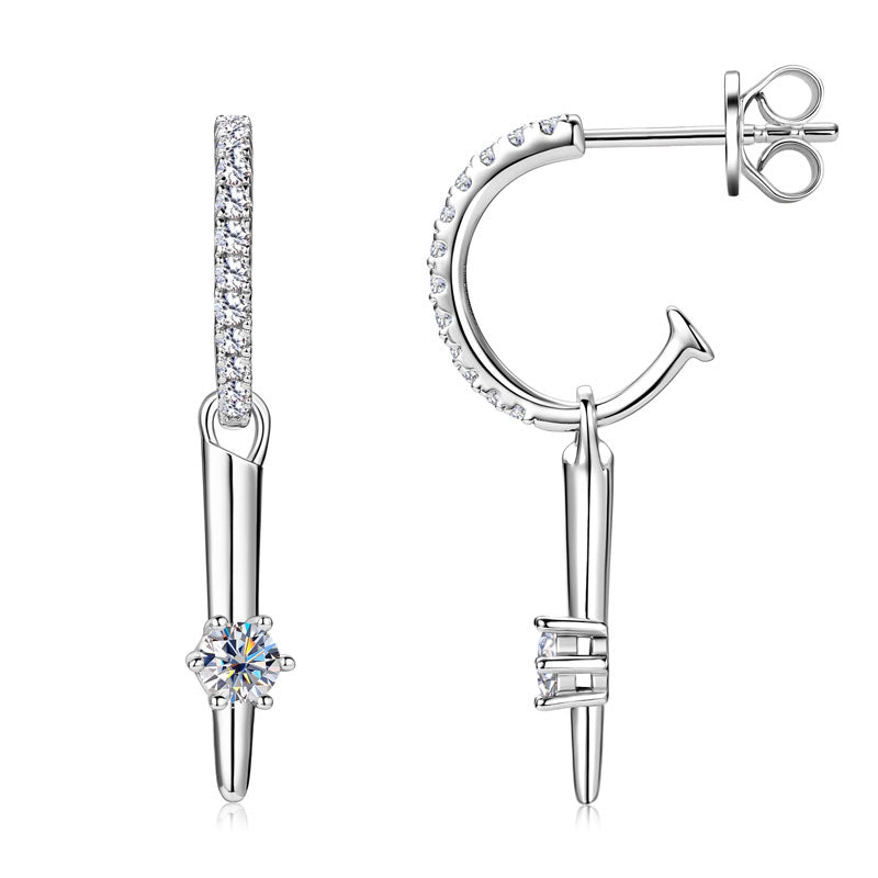 925 Silver Half-Open Hoop Earrings with Round Moissanites – GRA Certified Sparkle