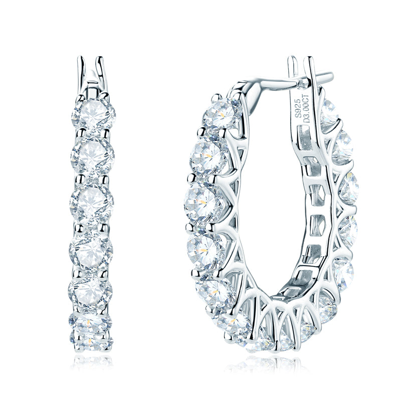 925 Silver Luxury Hoops with 3 mm Moissanites – GRA Certified