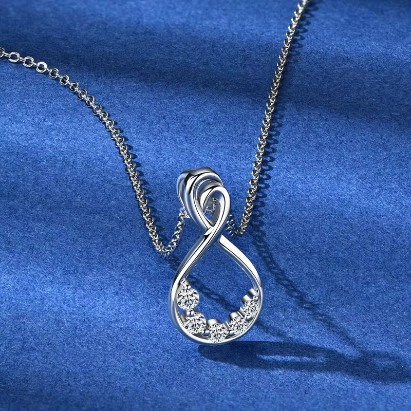 925 Silver Infinity Wrap Pendant Necklace with Round Moissanite – GRA Certified