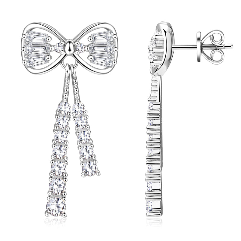 925 Silver Bowknot Stud Earrings with Round-Cut Moissanite – GRA Certified