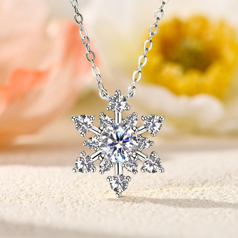 925 Silver Snowflake Pendant Necklace with Moissanite – GRA Certified