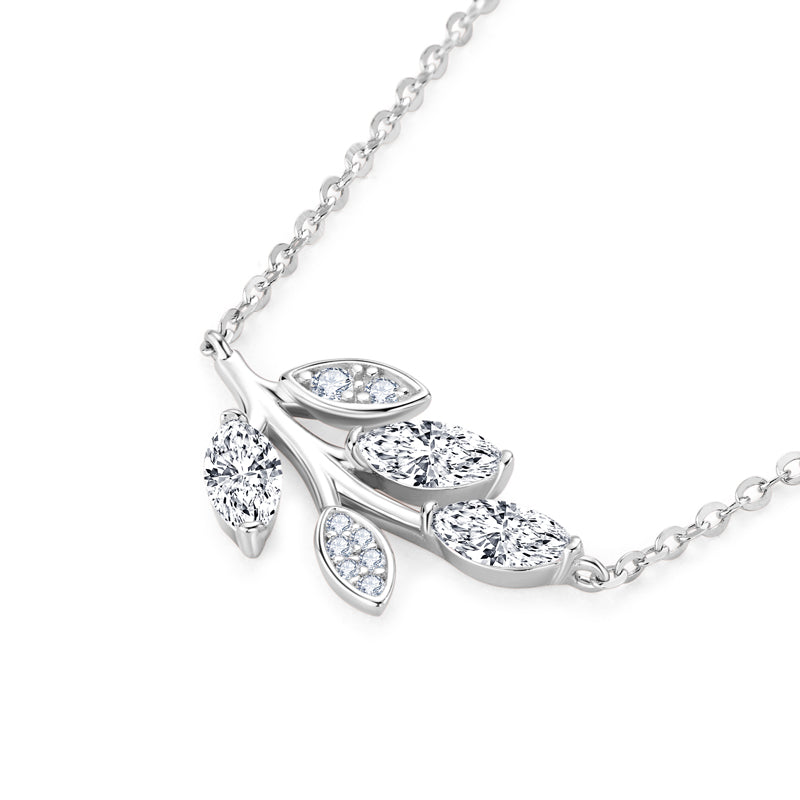925 Silver Leaf Pendant Necklace with 0.90 ct Marquise Moissanite – GRA Certified