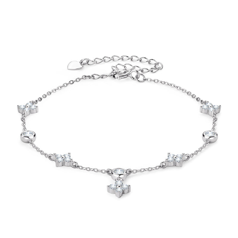 Double-Sided Four-Leaf Clover Bracelet in 925 Sterling Silver – GRA Certified Moissanite