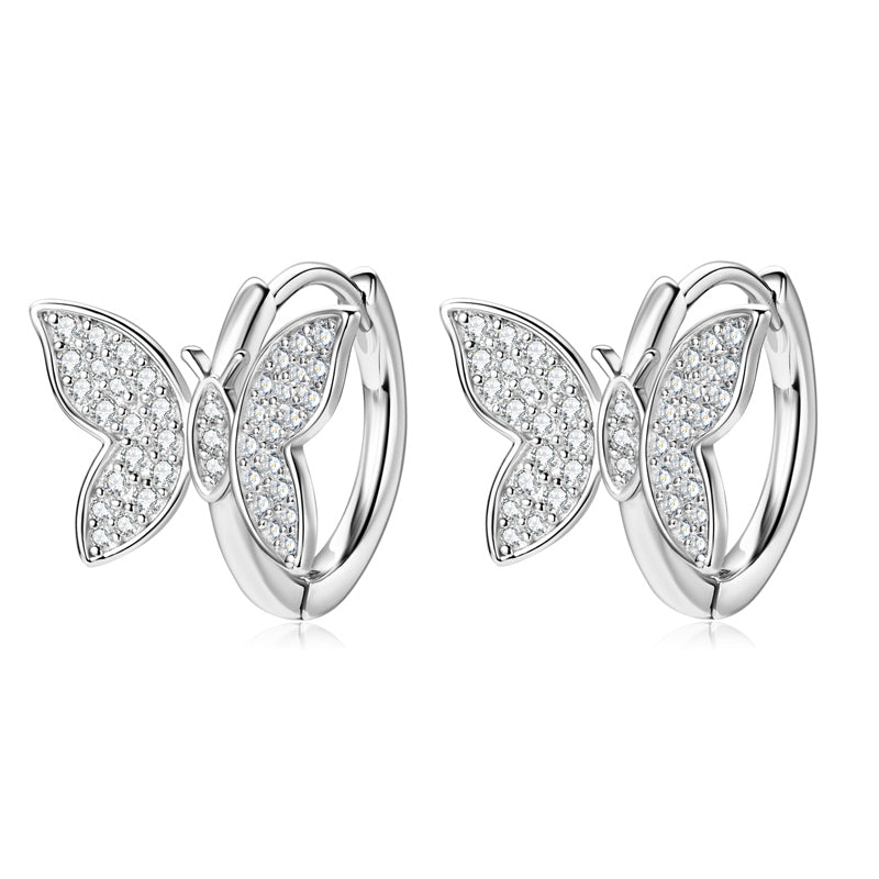 925 Silver Butterfly Hoop Earrings with Moissanites – GRA Certified