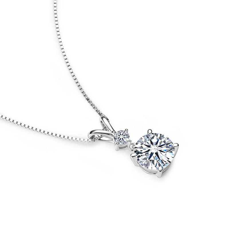 925 Silver Pendant Necklace with 1ct Two-Round Moissanite Stones – GRA Certified