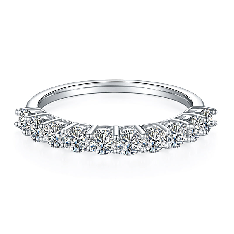 925 Silver Half Eternity Band Ring with 10 Moissanite Stones – GRA Certified