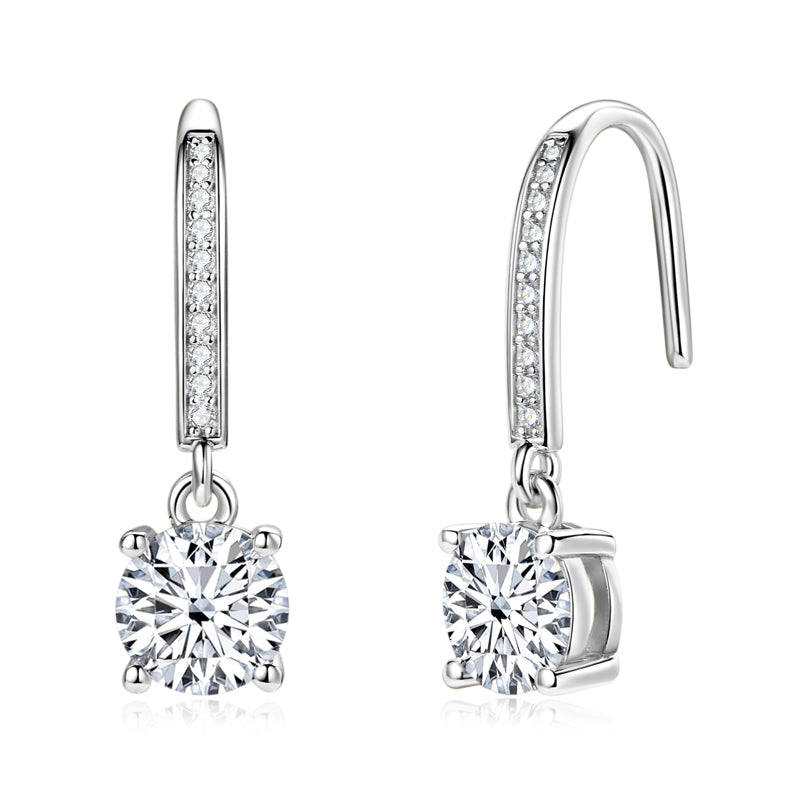 925 Silver Dangle Earrings with 6.5 mm Moissanite – GRA Certified