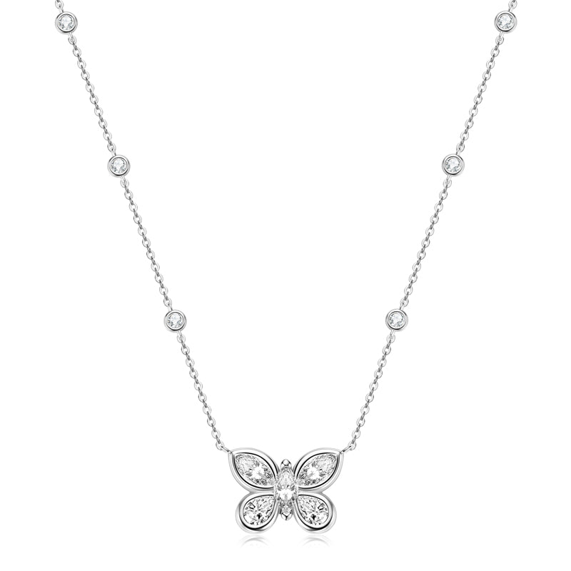925 Sterling Silver Butterfly Necklace with Marquise Zirconia
