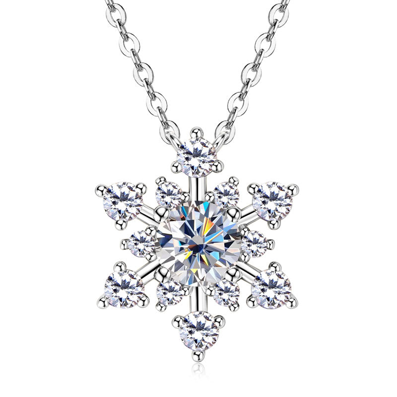 925 Silver Snowflake Pendant Necklace with Moissanite – GRA Certified