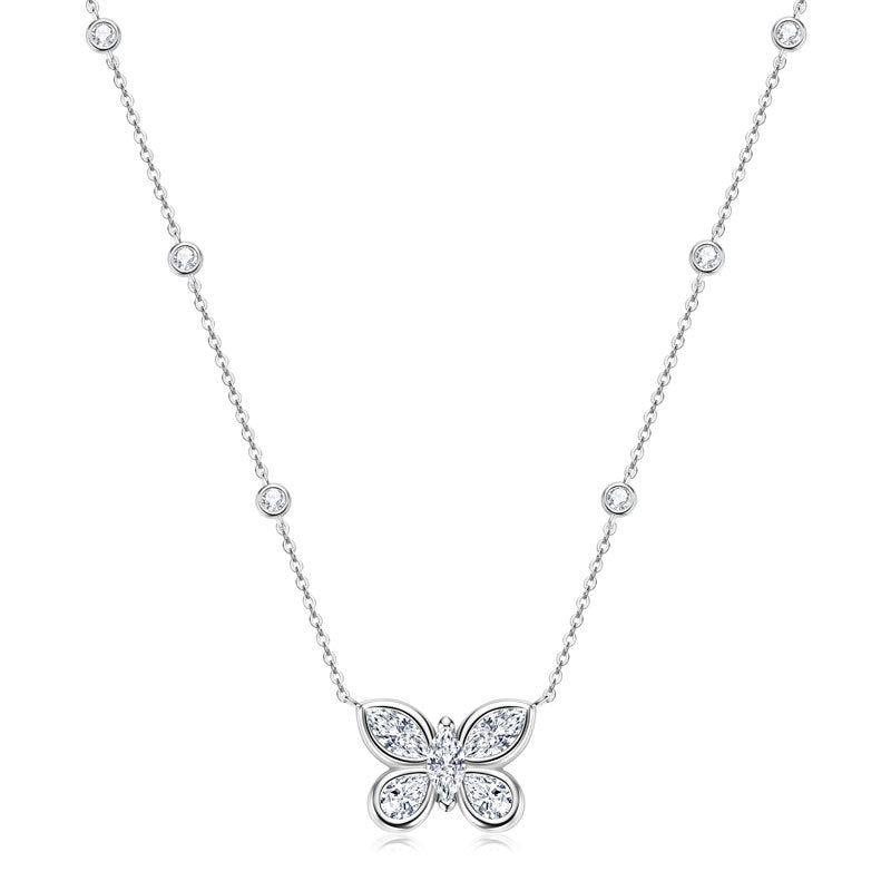 925 Sterling Silver Butterfly Necklace with Marquise Zirconia