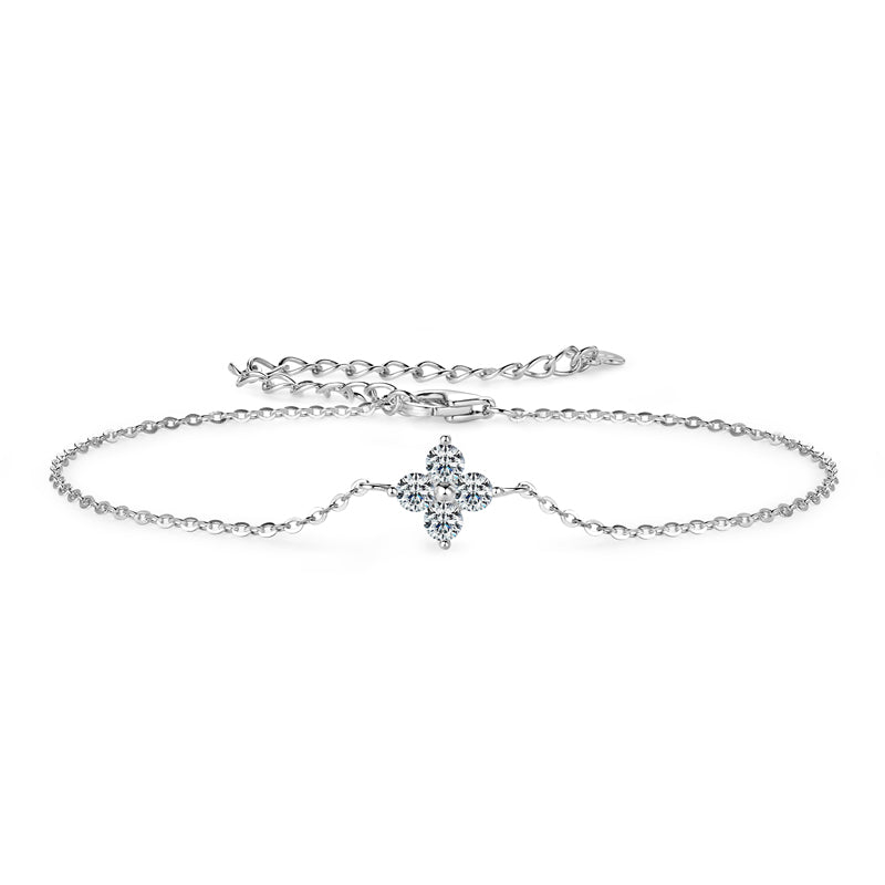 Adjustable Four-Leaf Flower Bracelet in 925 Sterling Silver – 3mm GRA Certified Moissanite