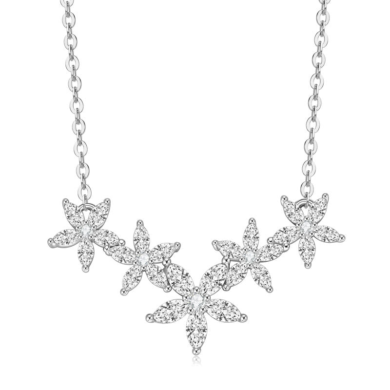 925 Silver Five-Flower Pendant Necklace with Moissanite – GRA Certified