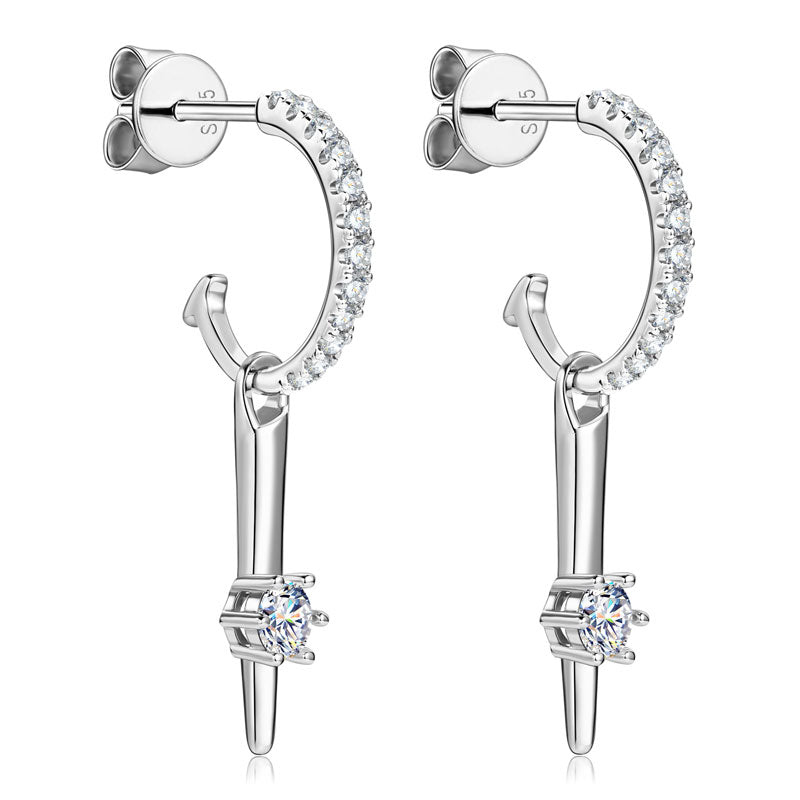 925 Silver Half-Open Hoop Earrings with Round Moissanites – GRA Certified Sparkle
