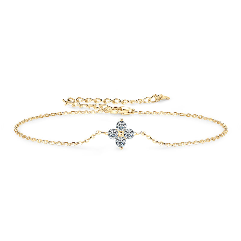 Adjustable Four-Leaf Flower Bracelet in 925 Sterling Silver – 3mm GRA Certified Moissanite
