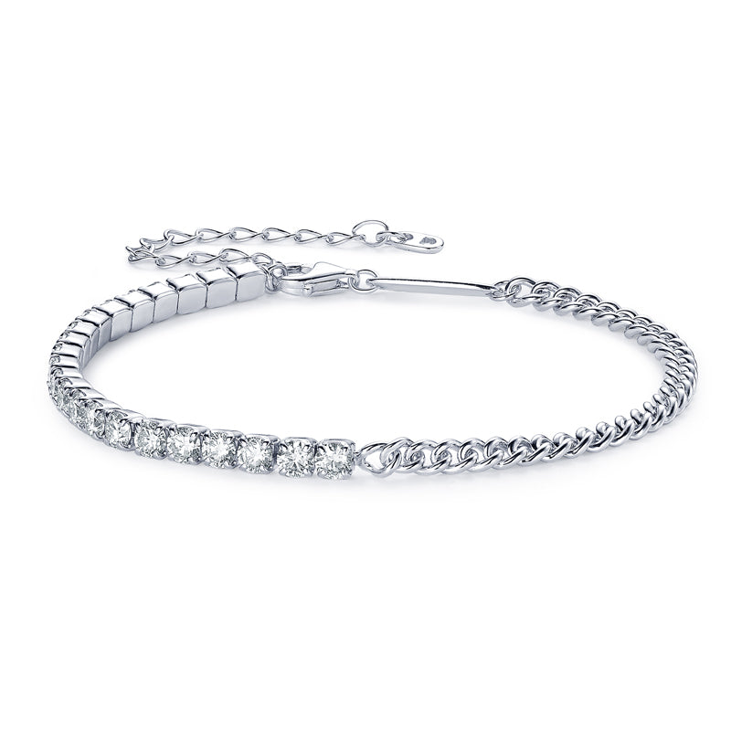 925 Sterling Silver Half-Cuban Tennis Bracelet with D Moissanites 3mm, 2.20ct Modern Luxury – GRA Certified