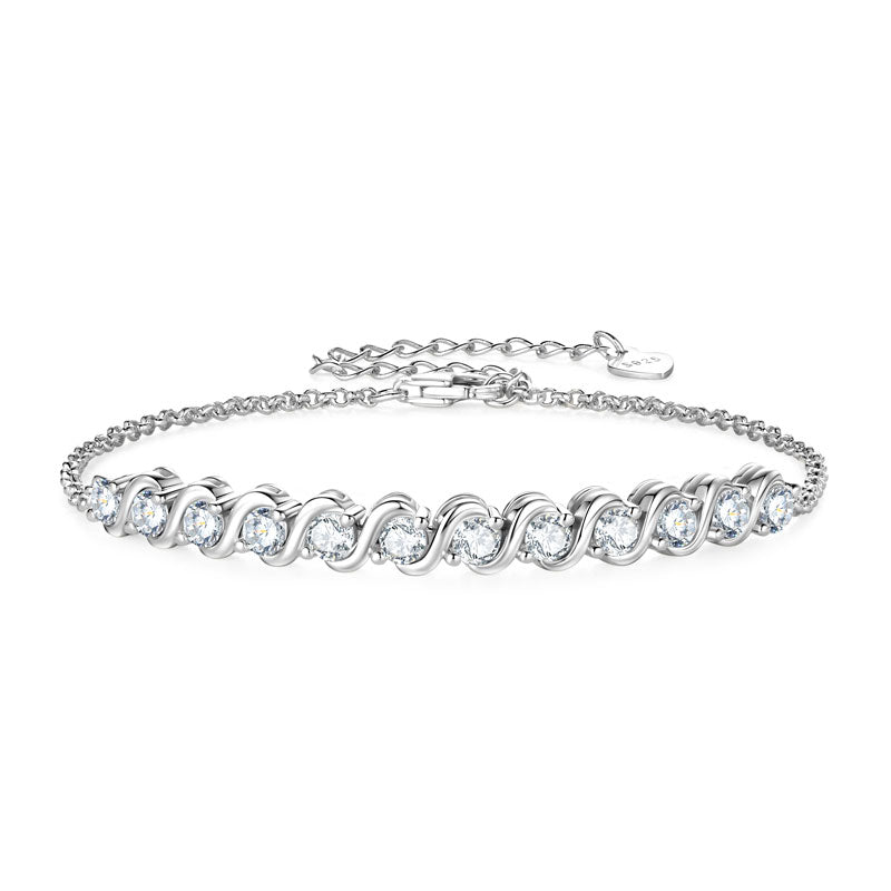Elegant Spiral Bracelet in 925 Sterling Silver – GRA Certified Moissanite