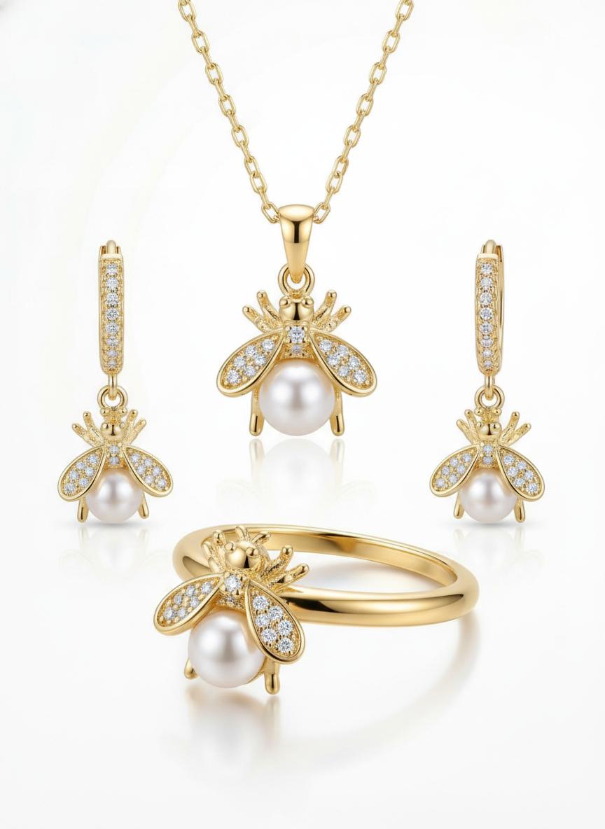 Royal Glow – Bee-Inspired 925 Silver Jewelry Set